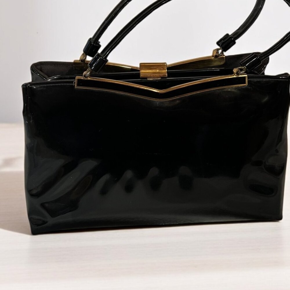 Vintage Lewis Crown Black Patten Leather Evening Bag